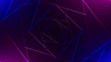 Endless square neon tunnel of rotating gradient silhouettes. Design. Hypnotic spinning corridor. video