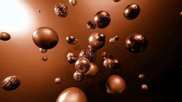 Metal molecules in moving space. Design. 3d metal molecules move in space on colorful background. Different texture of 3d balls in chaotic motion video