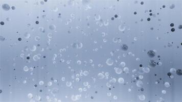Molecular 3d balls rotate in liquid. Motion. 3D molecules move in flow in liquid background. Molecules or bubbles in rotating fluid flow video