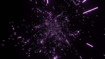 Purple and white glitter. Design. Black background with multi-colored glitter scattering in different directions in animation. video
