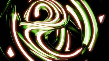 Abstract spinning metallic figure of twisted lines on a black background. Design. Rotating neon glowing shape. video