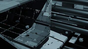 Abstract background with alien technologies. Design. Different details levitating in outer space, alien factory. video