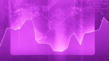 Purple moving graph. Motion. Running dot in animation on the background of various transparent flying figures. video