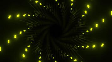 Glowing signal lights on a black background. Design. Rotating spiral shaped light bulbs creating effect of corridor. video