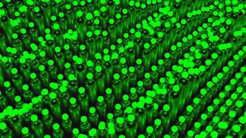 3d waves with columns and balls. Design. Rising in waves cylinders with glowing balls. Hypnotic waves with 3d geometric lines and balls video