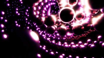 Fast rotating pink glowing beads bright background. Design. Tornado of particles on a black background. video