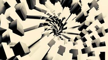 Dynamic monochrome pattern of 3D swirl of small 3d rectangles. Design. Tornado of black and white cubic shapes. video
