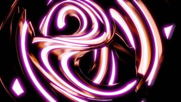 Abstract spinning metallic figure of twisted lines on a black background. Design. Rotating neon glowing shape. video