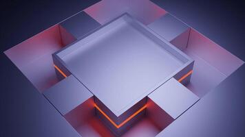 Gray background. Design. A large square of light shades around small squares that move in a circle in abstraction. video