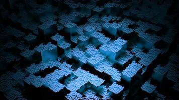 Blue and gray background. Design. Moving squares rising from the black floor in 3D format. video