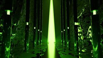Green and orange background. Design. Light background with a long corridor that moves backwards in animation and which glows with various lamps. video