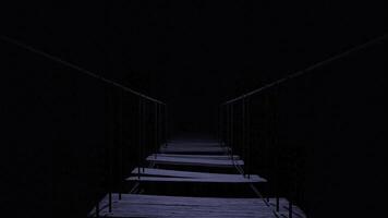 Black background. Design.A broken bridge of purple shades stretching endlessly in animation. video