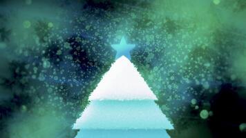 Happy New year on background of bokeh and Christmas tree. Motion. Christmas tree. Festive animation with Happy New Year greetings. Happy New Year inscription with emerging Christmas tree on colorful video