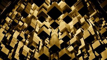 Blue and gold background. Design. Falling and rising squares on a black background in animation. video