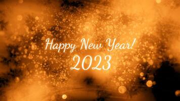 White and orange greeting card. Motion. Black background with congratulations on the upcoming year 2023 made in animation. video