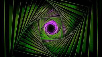 Spinning fractal shaped tunnel. Design. Rotating changing color zigzag tunnel with a circle in the middle. video
