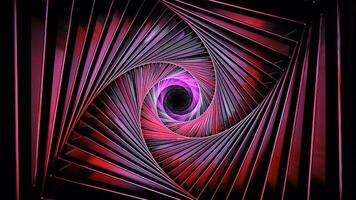 Swirling 3d tunnel of lines and changing light. Design. Spiral tunnel of 3d lines moving and changing colors. Color spots change in rotating spiral video
