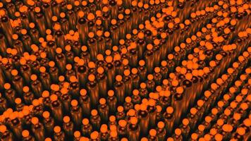 3d waves with columns and balls. Design. Rising in waves cylinders with glowing balls. Hypnotic waves with 3d geometric lines and balls video