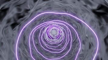 Gray waves in animation. Design.Purple circles with illumination that create a tunnel deep into the light end. video