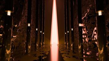 Green and orange background. Design. Light background with a long corridor that moves backwards in animation and which glows with various lamps. video