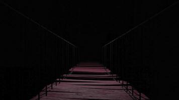 Abstract wooden bridge with rare planks on a dark background. Design. Bridge to nowhere into the dark, endless road of life. video
