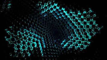 Orange and blue moving background. Design. A black background on which there is an orange and turquoise large mosaic that glitters and rages in different directions in 3d. video