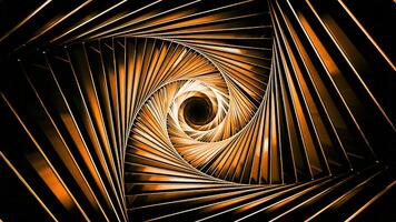 Spiral shaped 3D tunnel with moving golden lights. Design. Spinning endless fractal vortex. video