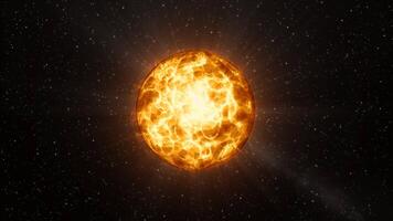 amarelo e roxa Magia bola dentro espaço. movimento.o brilhante perseguindo luz dentro a círculo dentro a animação brilha em uma Preto fundo com estrelas. video