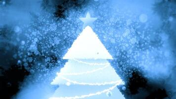 Blue and orange background with an elegant Christmas tree. Motion. A small colored spruce tree with a back light made in animation. video