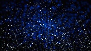Blue and purple flying glitter. Design.A black background in an abstraction where small particles fly in different directions that shimmer with light. video