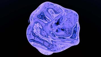 Liquid abstract fluctuating drop of a transforming complex shape. Design. Spinning purple reflective 3D object on a black background. video