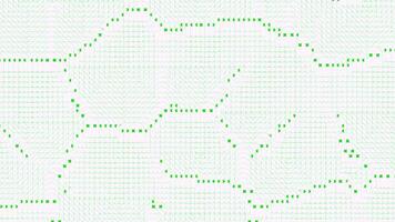 White background. Design.Green small squares in pixels that move around creating various patterns in abstraction. video