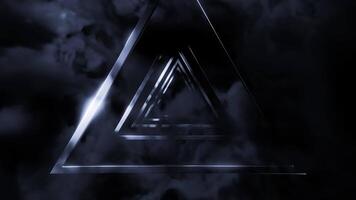Flying inside futuristic abstract tunnel of metallic triangles and smoke. Design. Endless triangular metal shapes. video