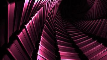 Flying in a round shaped tunnel. Motion. Tube like dark pink tunnel with light flares on its walls. video