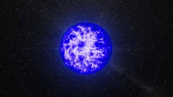Yellow and purple magic ball in space. Motion.The brilliant chasing light inside the circle in the animation shimmers on a black background with stars. video
