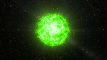 Black background with a magic ball. Motion.A white and green magic ball with animation that glitters. video