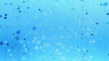 Molecular 3d balls rotate in liquid. Motion. 3D molecules move in flow in liquid background. Molecules or bubbles in rotating fluid flow video