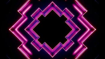 Moving fractal shaped tunnel. Design. Pink rhombus neon lines moving and pulsating on a black background. video