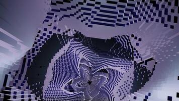 Lilac background. Design.A light enclosed corridor of 3 d squares that rotates and descends in abstraction. video