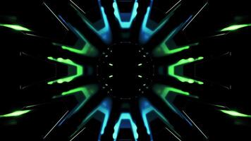 Black sliding tunnel. Design. A small closed portal with green and blue illumination made in computer graphics. video