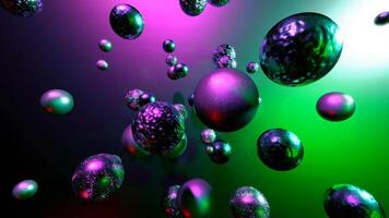 Metal molecules in moving space. Design. 3d metal molecules move in space on colorful background. Different texture of 3d balls in chaotic motion video