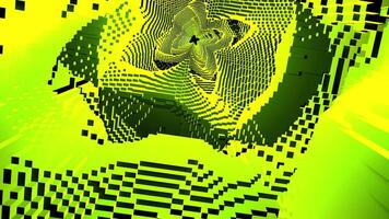 Fractal abstract spinning tunnel. Design. Rotating space of 3d bricks of contracting green and black colors. video