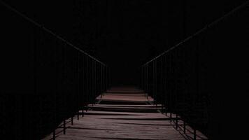mörk bakgrund med en skrämmande tömma trappa. design. en lång, oändlig trappa i animering den där rör sig snabbt fram. video