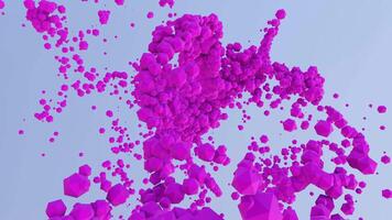 Abstract stream of colorful particles. Design. 3D futuristic background with abstract movement of pink cubes. video