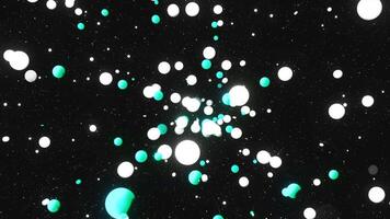 Abstract spreading confetti particles on a black background. Motion. Tiny spheres flying into all the sides. video