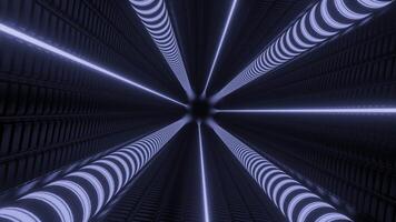 Futuristic 3d tunnel with neon technological pipe lines. Design. Glowing 3d pipes in technological tunnel. Futuristic 3d tunnel inside spacecraft system video