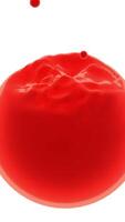 Drops fall into colored liquid ball. Design. 3D animation of falling drops penetrating into liquid structure of ball. Drops penetrate into ball leaving ripples on surface video