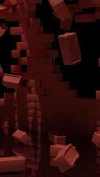 Moment of destroying a red brick wall by concrete spheres on a dark background. Design. Breaking a wall with many bricks falling down, concept of construction. video