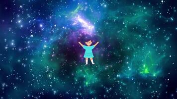 An Adorable Cosmic Baby Floating in the Space, Surrounded by Stars and Wonder. Scene video
