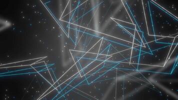 Gray background. Motion. Flying white and blue lines bonded together made in abstraction and illuminated stars around. video